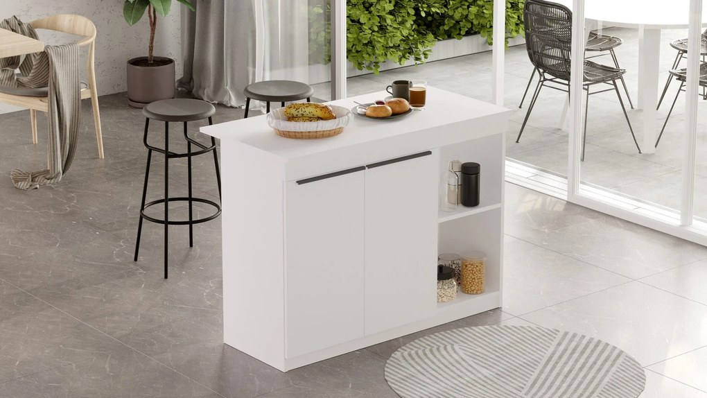 Ilha de Cozinha "Orren" - 120x88x60 cm - Branco - Design Moderno