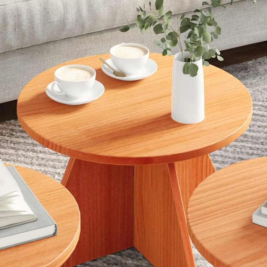 Mesa de centro 3 pcs Marrom Cera 49 x 49 x 30 cm
