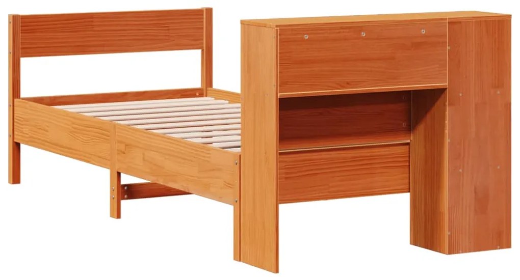 Cama com estante sem colchão 75x190cm pinho maciço castanho-mel