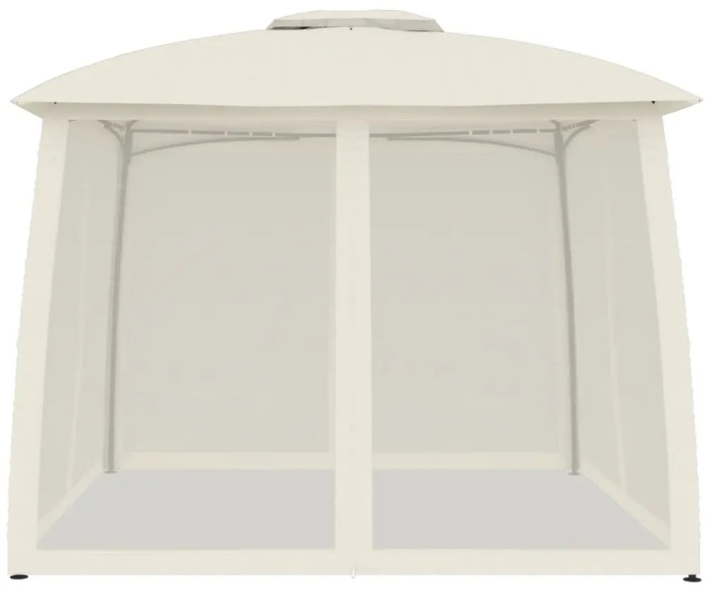 Gazebo com teto duplo e paredes de malha 2,93x2,93 m aço creme