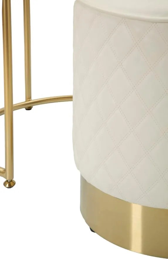 Toucador Alto Sharon com Puff - Madeira e MDF Branco com Detalhes Dour