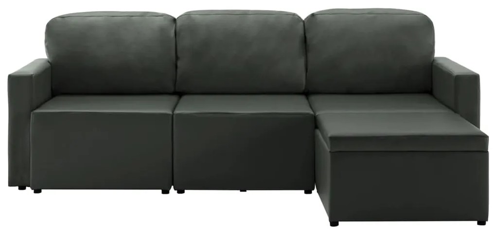 Sofá-cama modular de 3 lugares couro artificial cinzento