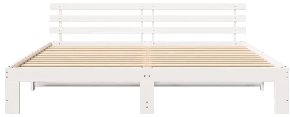 Estrutura de Cama Branca Branca Madeira Sólida 200 x 200 cm