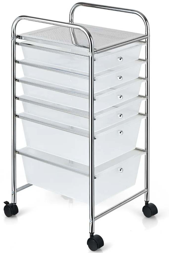 Carrinho com rodas auxiliar de armazenamento com 6 gavetas empilháveis removíveis para cozinha ou escritório 34 x 43,5 x 76 cm Transparenete