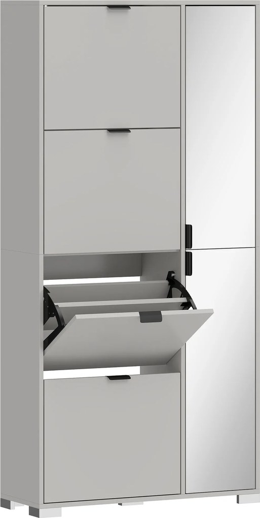 HOMCOM Sapateira com Espelho, 4 Gavetas Basculantes, Sapateira para Entrada, Cinza | Aosom Portugal