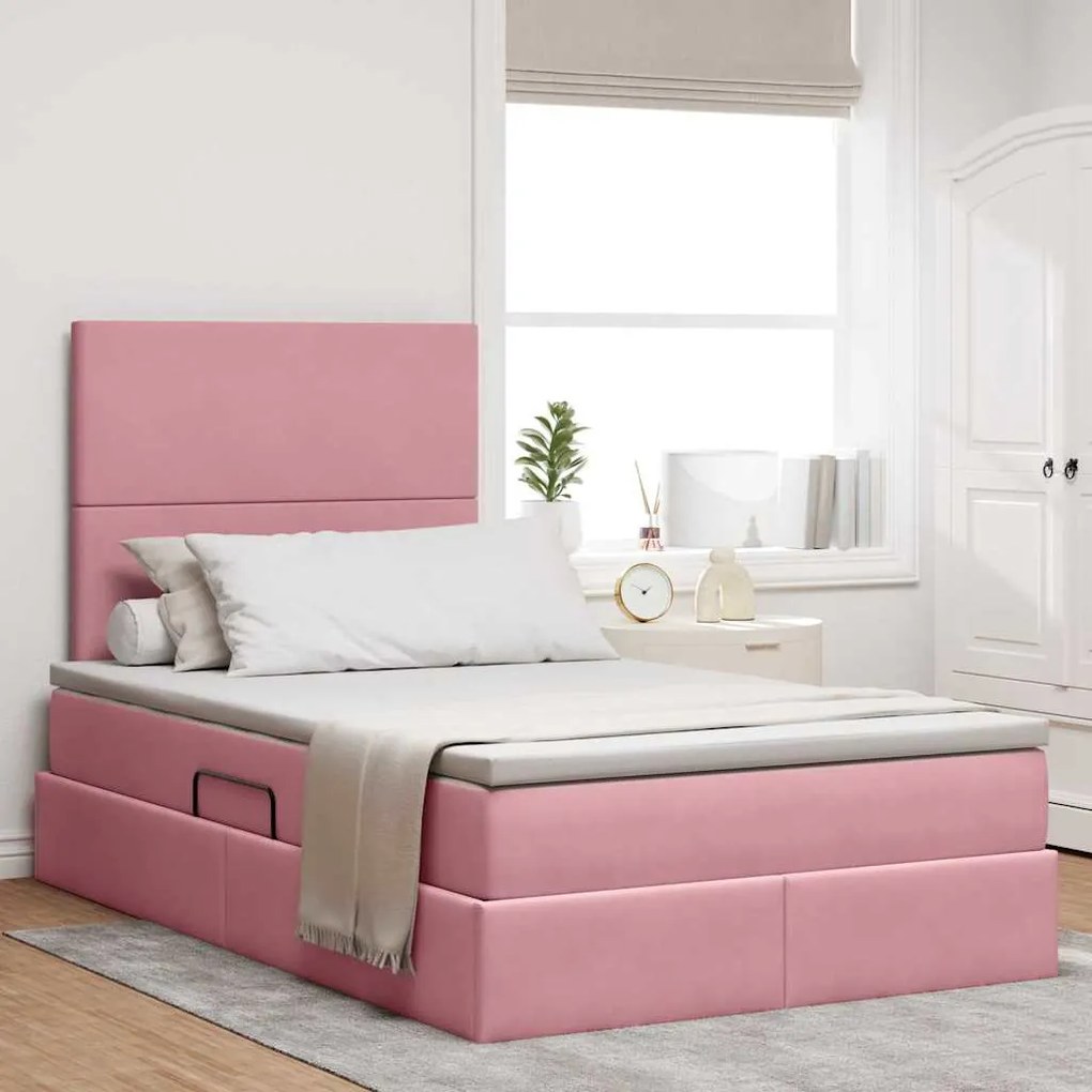 vidaXL Cama com arrumação e colchão Rosa 120 x 200 cm Veludo