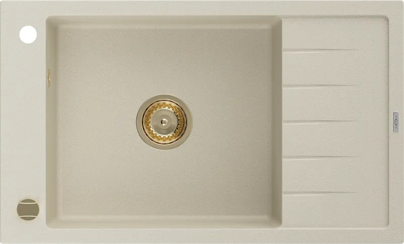 Mexen Elias lava-louça em granito com 1 bacia e escorredor 795 x 480 mm, bege, sifão dourado - 6511791005-69-G