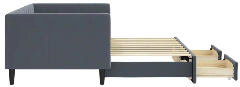 Sofá-cama c/ gavetão e gavetas 90x190 cm veludo cinzento-escuro