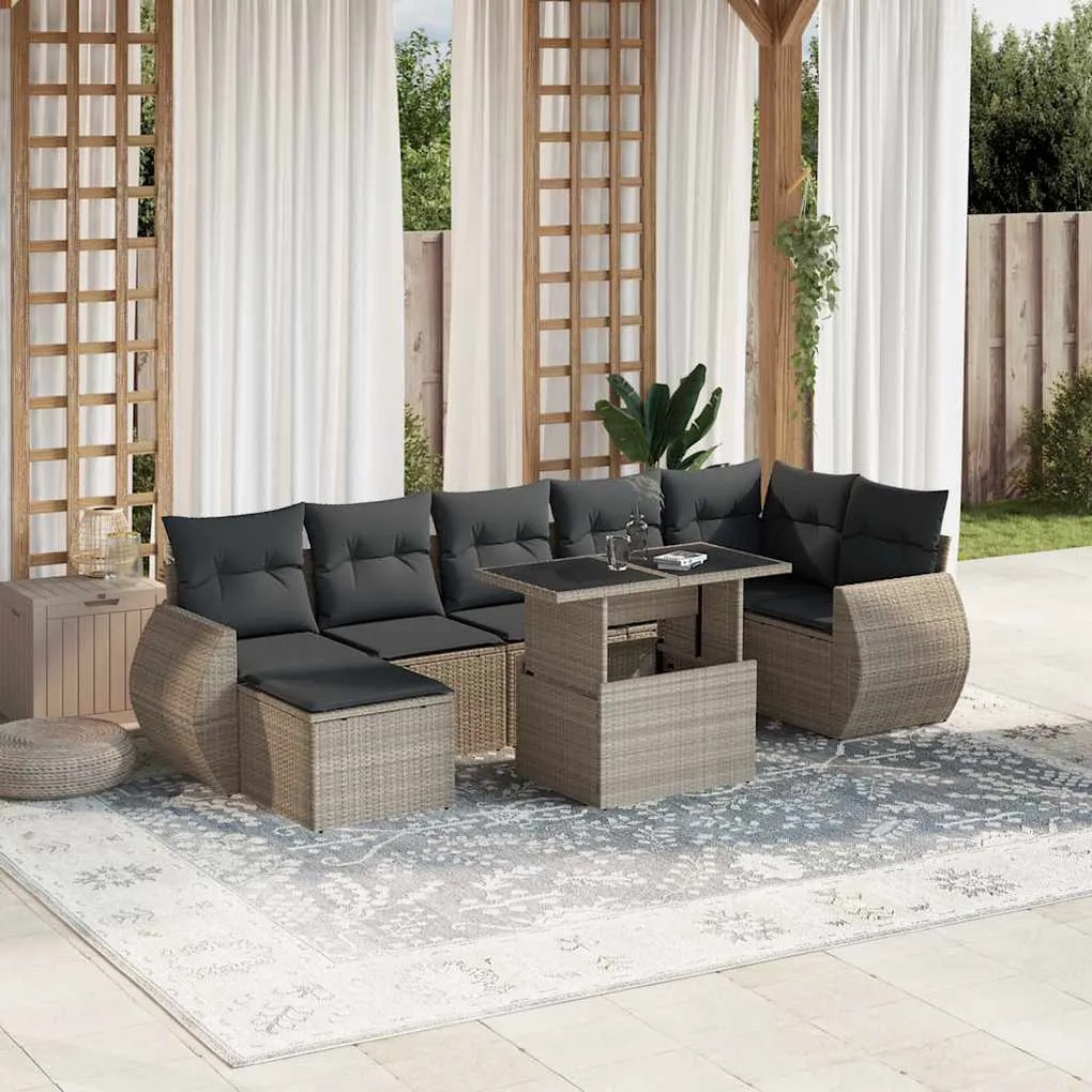 vidaXL 8 pcs conj. sofás jardim c/ almofadões vime PE cinzento-claro