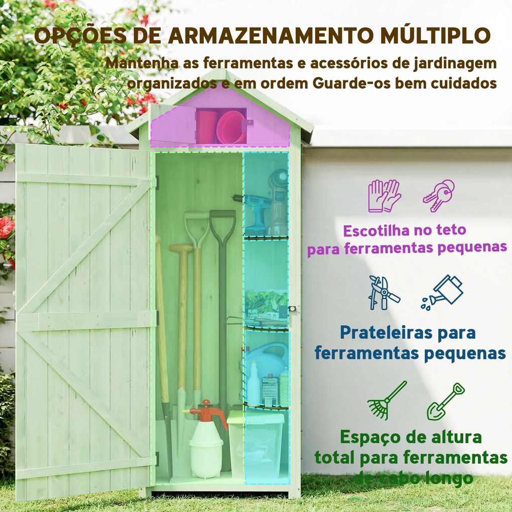Armário de Jardim de Madeira - Cobertizo de Arrumação com Prateleiras 77x54,2x179 cm Verde