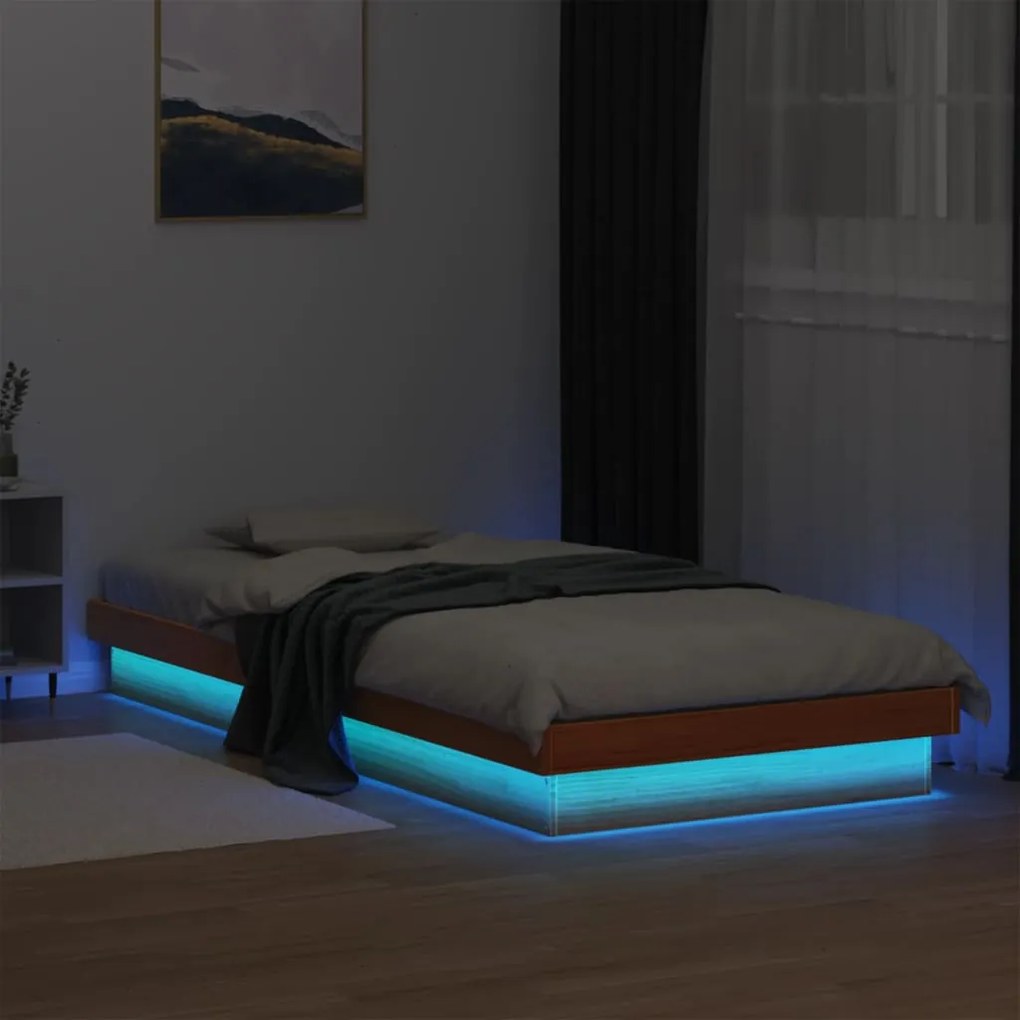 Estrutura de cama c/ LEDs 100x200 cm pinho maciço castanho mel