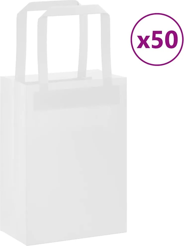 vidaXL Sacos de papel 50 unid com alças branco 15x8x21 cm