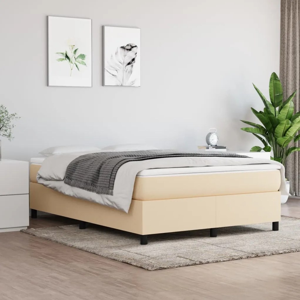 Estrutura de cama sem colchão 140x200 cm tecido cor creme