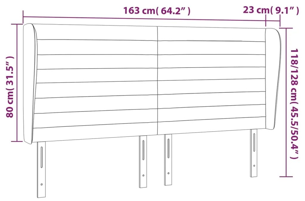 Cabeceira cama c/ abas veludo 163x23x118/128 cm cinzento-escuro