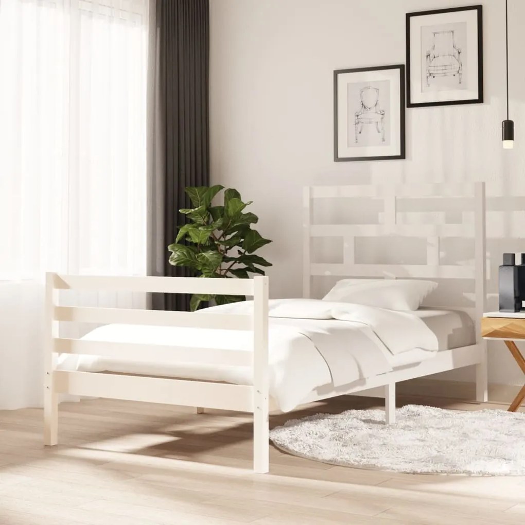 vidaXL Estrutura de cama 100x200 cm madeira de pinho maciça branco