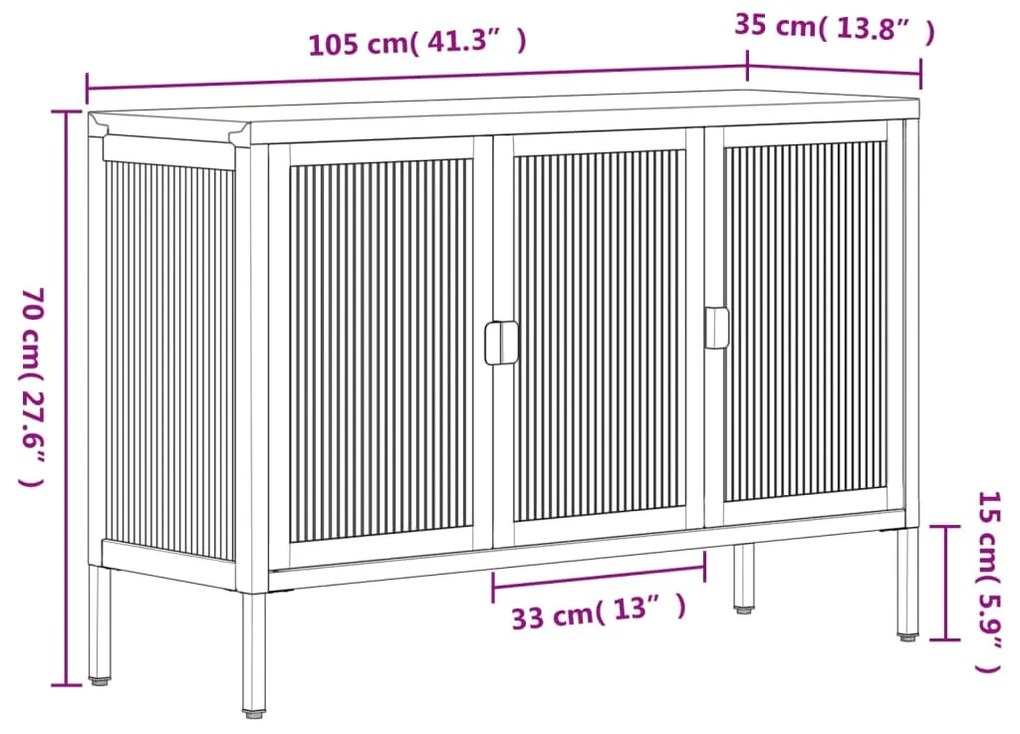 Aparador 105x35x70 cm vidro e aço preto