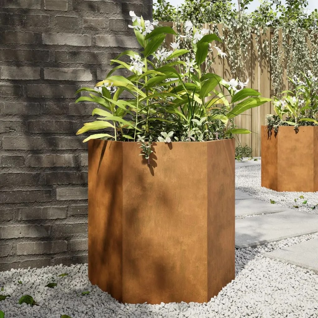 vidaXL Vasos floreiras jardim hexagonal 46x40x45cm resistência ao aço