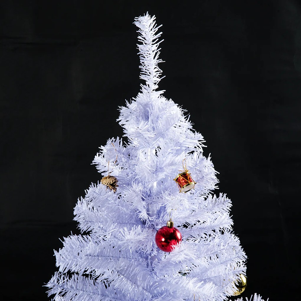 Árvore de Natal Artificial 150cm com 680 Ramos de PVC 48 Decorações Incluidas Suporte Metálico Decoração de Natal para Interiores Φ85x150cm Branco