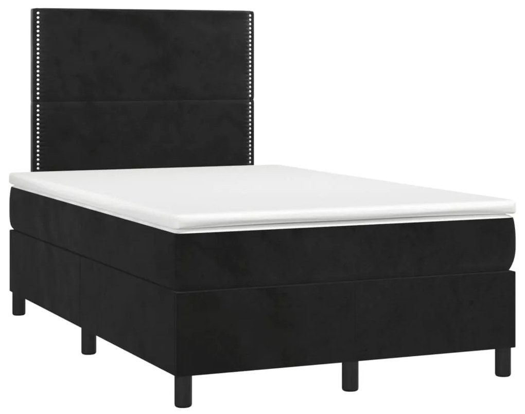Cama box spring c/ colchão e LED 120x190 cm couro artif. preto