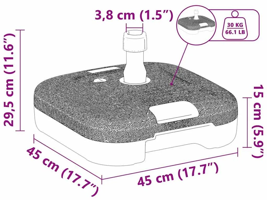 Base para Parasol de Exterior vidaXL com 28 kg de Areia ou 24 L de Águ