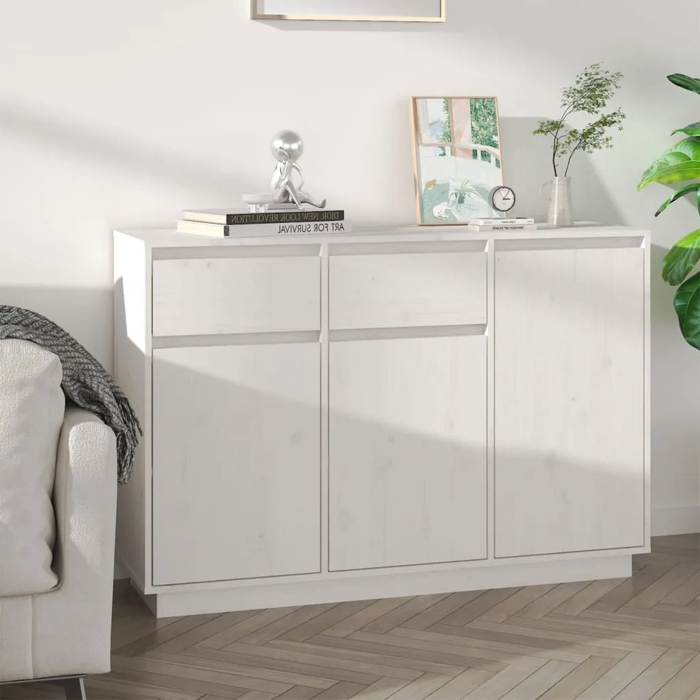 vidaXL Aparador 110x34x75 cm madeira de pinho maciça branco