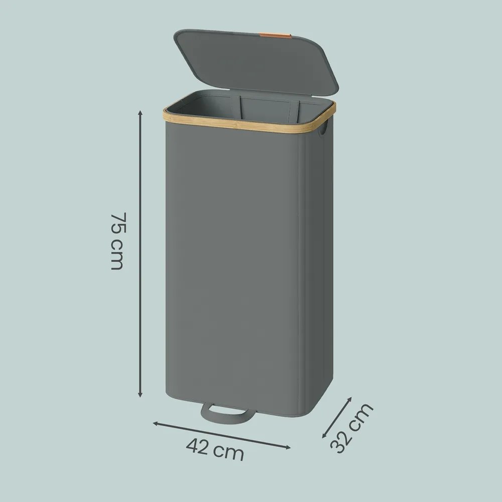 Cesto de roupa suja com tampa, 100L, 42 x 32 x 75 cm Cinzento