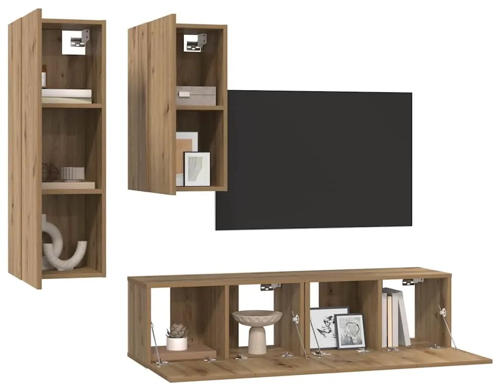 Conjunto de móvel de TV com prateleira 4 pcs carvalho artisiano