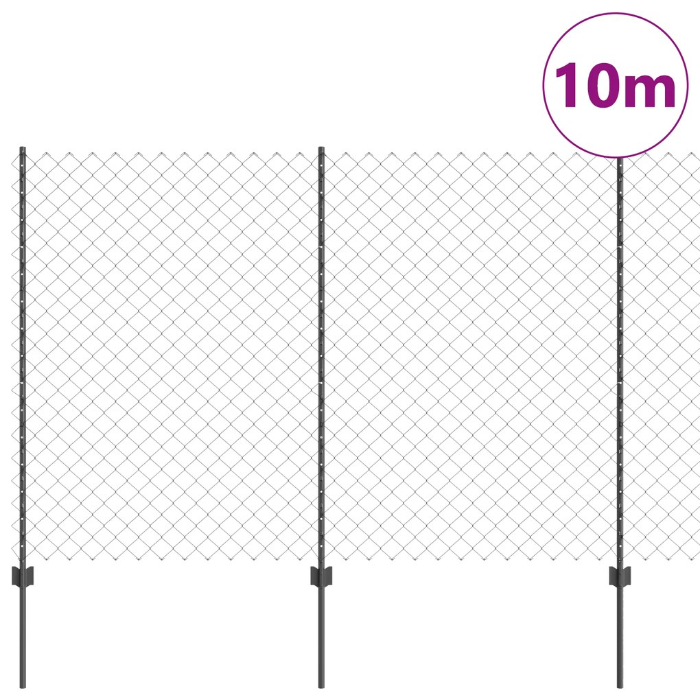 Cerca de Cadeia com 20 Postes em U Cinza 1,5x10 m Aço