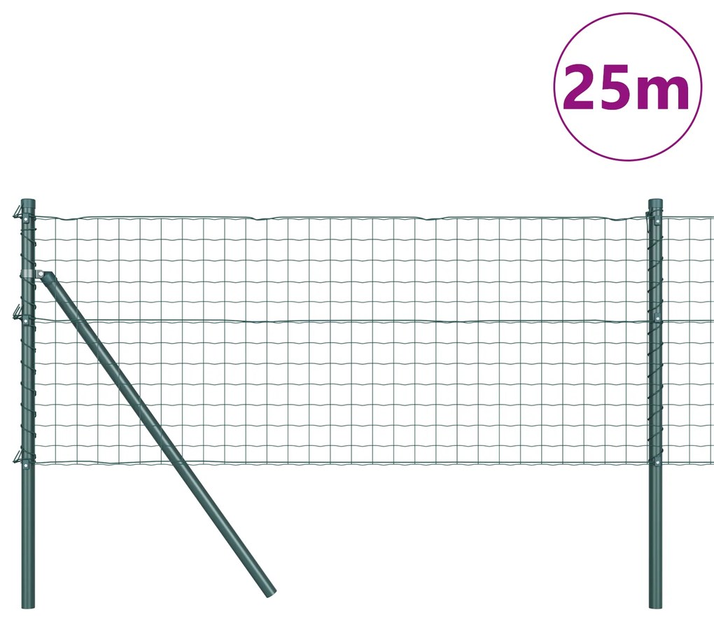 Cerca Euro com 13 Postes 0.4x25 m de Aço Galvanizado Verde