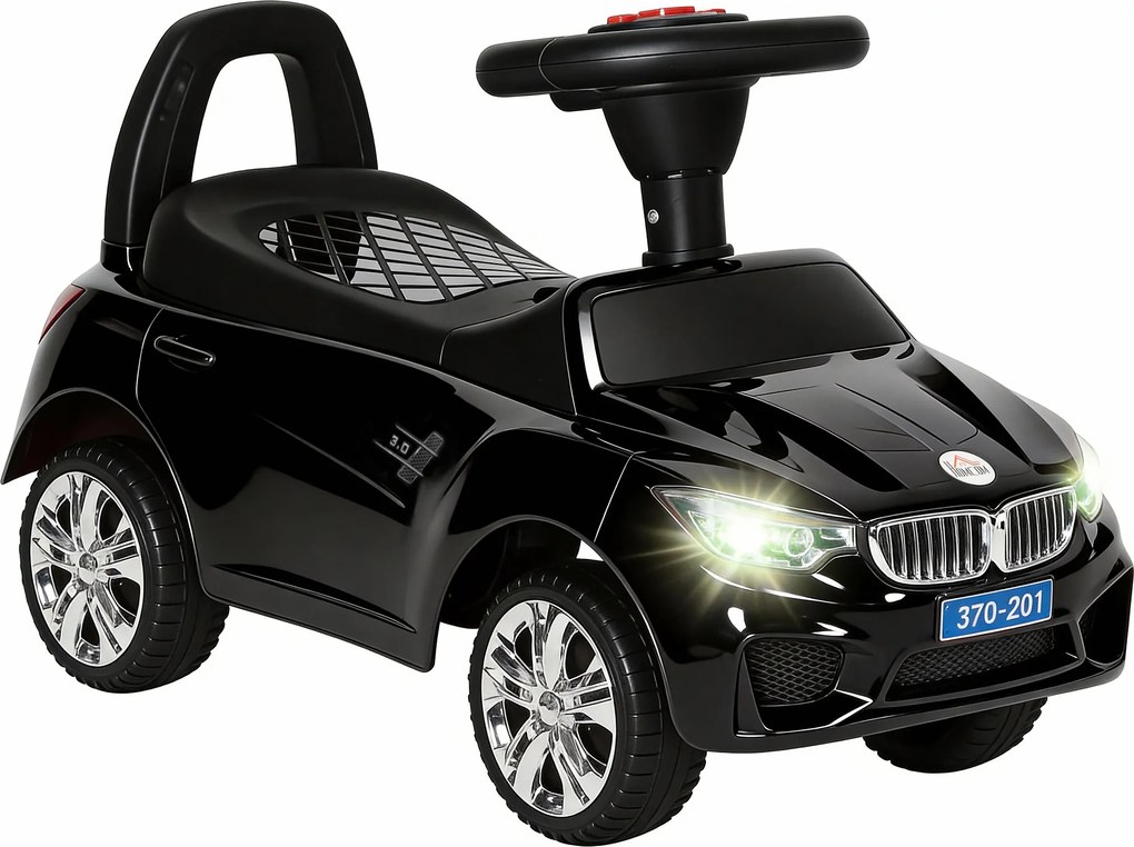 Carro Andador para Crianças com Faróis Música Buzina Volante Compartimento de Armazenamento 63,5x28x36 cm Preto