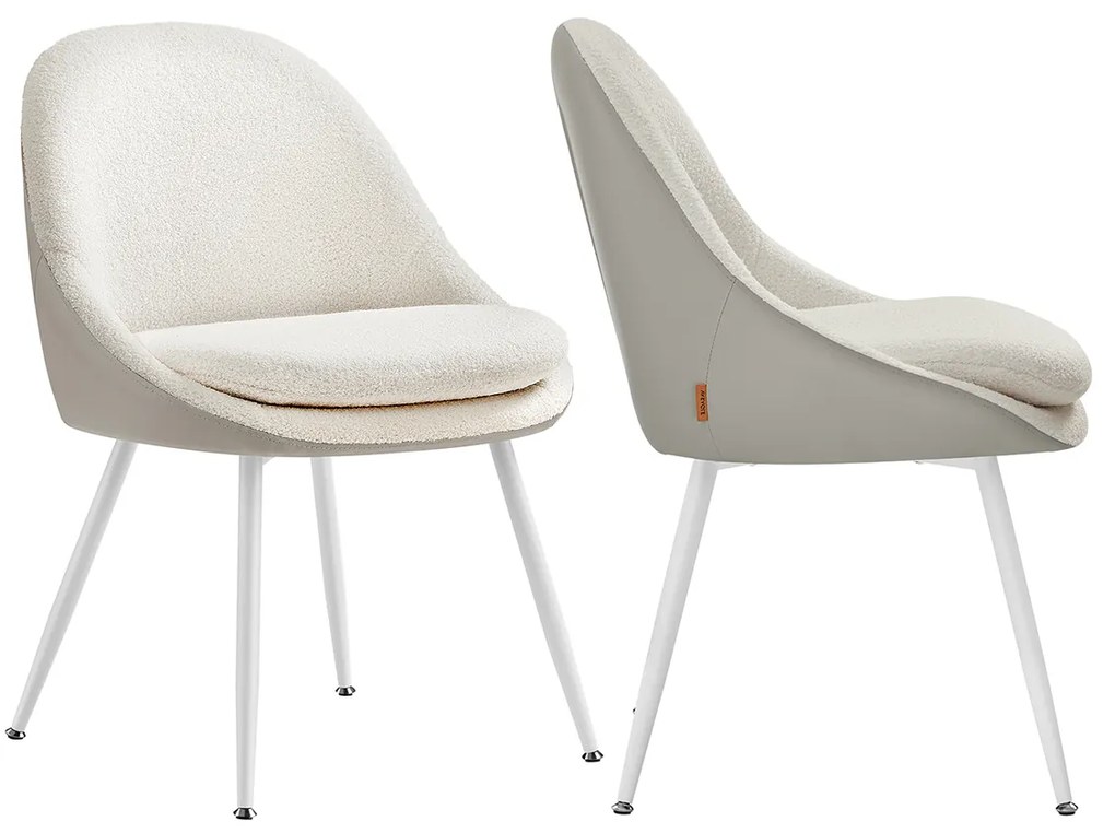 Conjunto de 2 cadeiras de jantar com pernas viradas para o exterior branco creme e branco