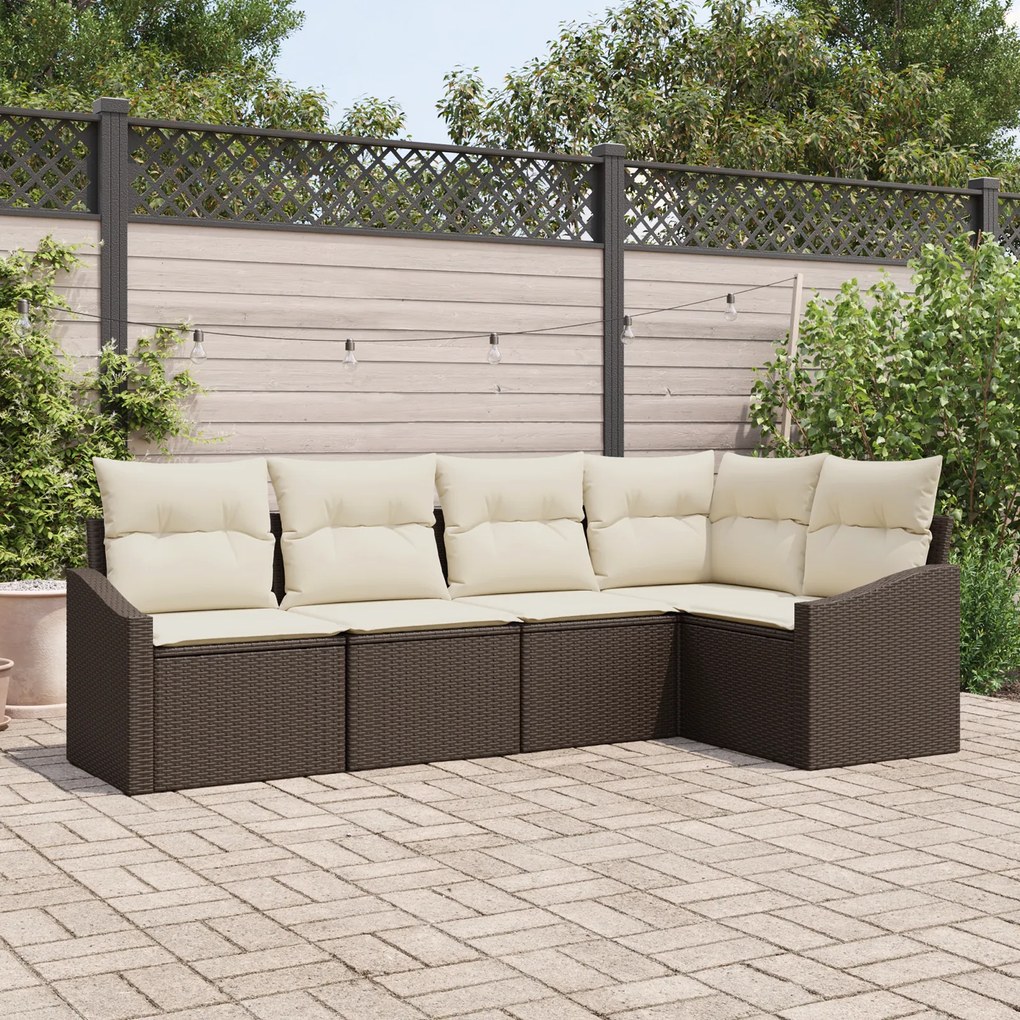 Conjunto de Jantar Jardim 5 Peças com Almofadas Castanho em Rattan Sin