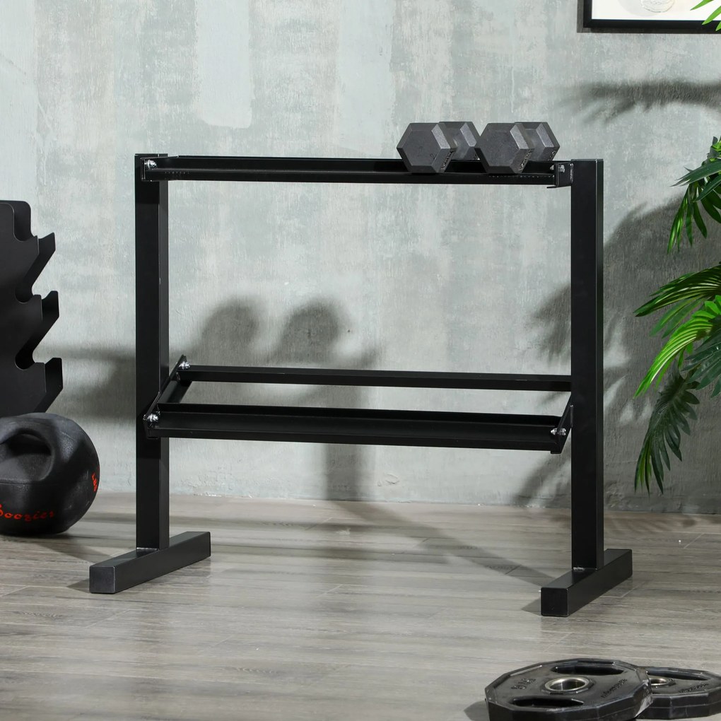 Suporte para Halteres de 2 Níveis Suporte de Armazenamento para Halteres 92,5x50,5x80,5 cm Preto