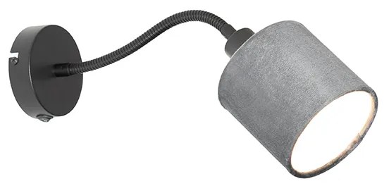 Candeeiro de parede preto com cúpula cinzenta, interruptor e braço flexível - Merwe Moderno