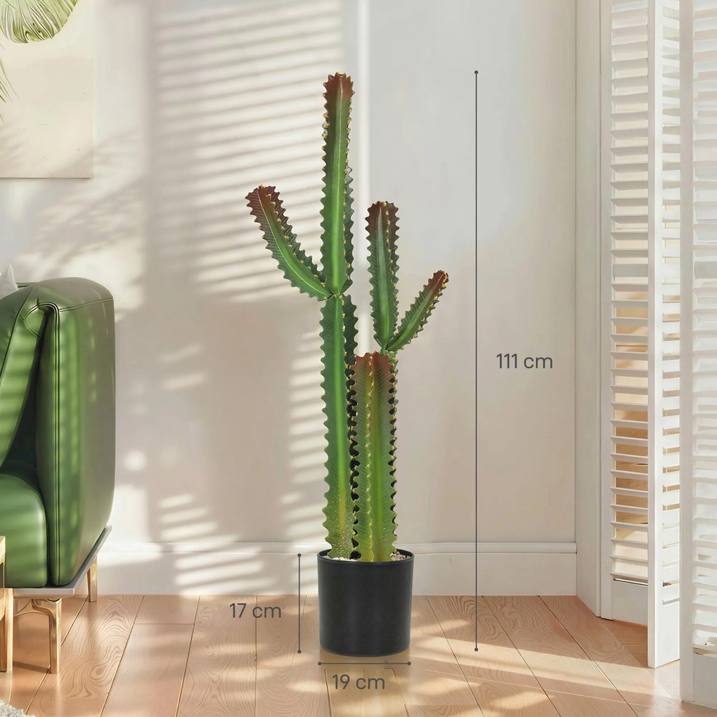 Planta artificial de interior com 111 cm, cacto artificial em vaso, para casa, escritório, sala de estar, quarto, verde