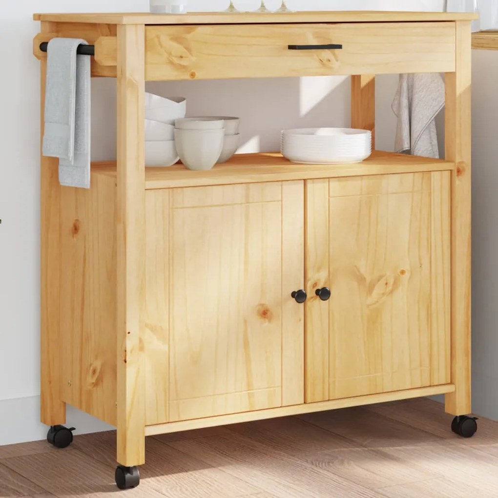 vidaXL Carrinho de cozinha MONZA 84x40x90 cm madeira de pinho maciça