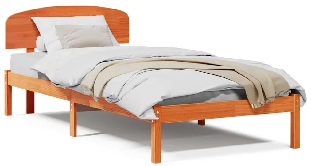 Estrado de Cama com Cabeceira Castanho 90x200 cm Madeira maciça de pin
