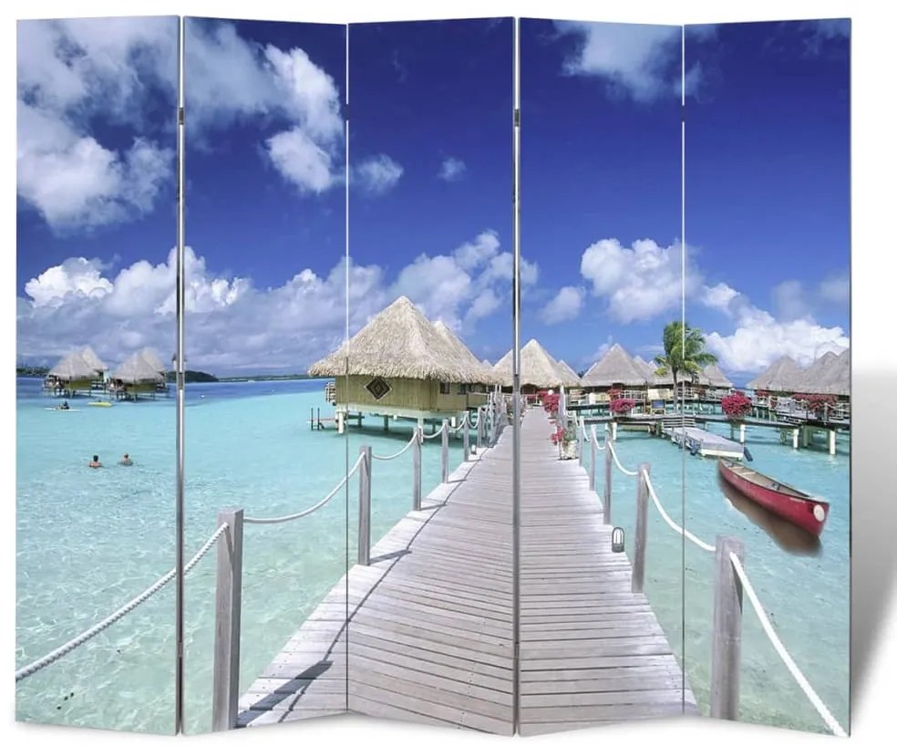 vidaXL Biombo dobrável com estampa de praia 200x170 cm