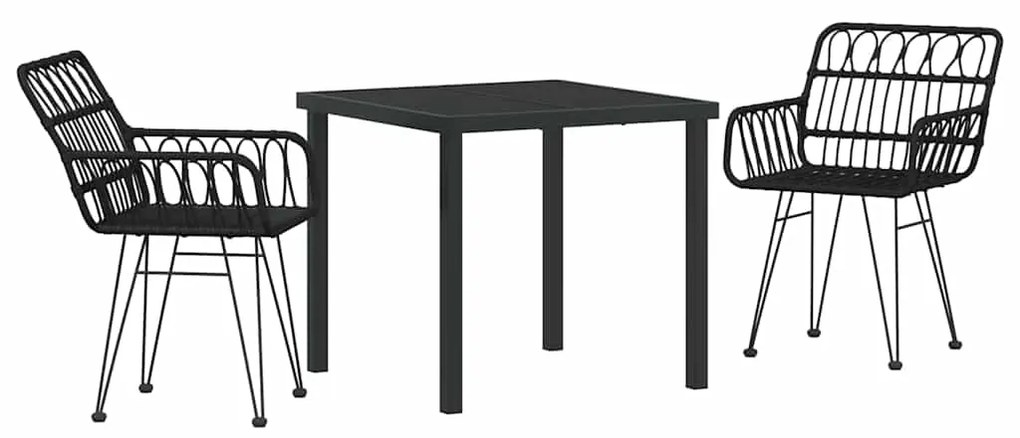 Conjunto de Jantar de Jardim com 3 Peças em Rattan Sintético Preto