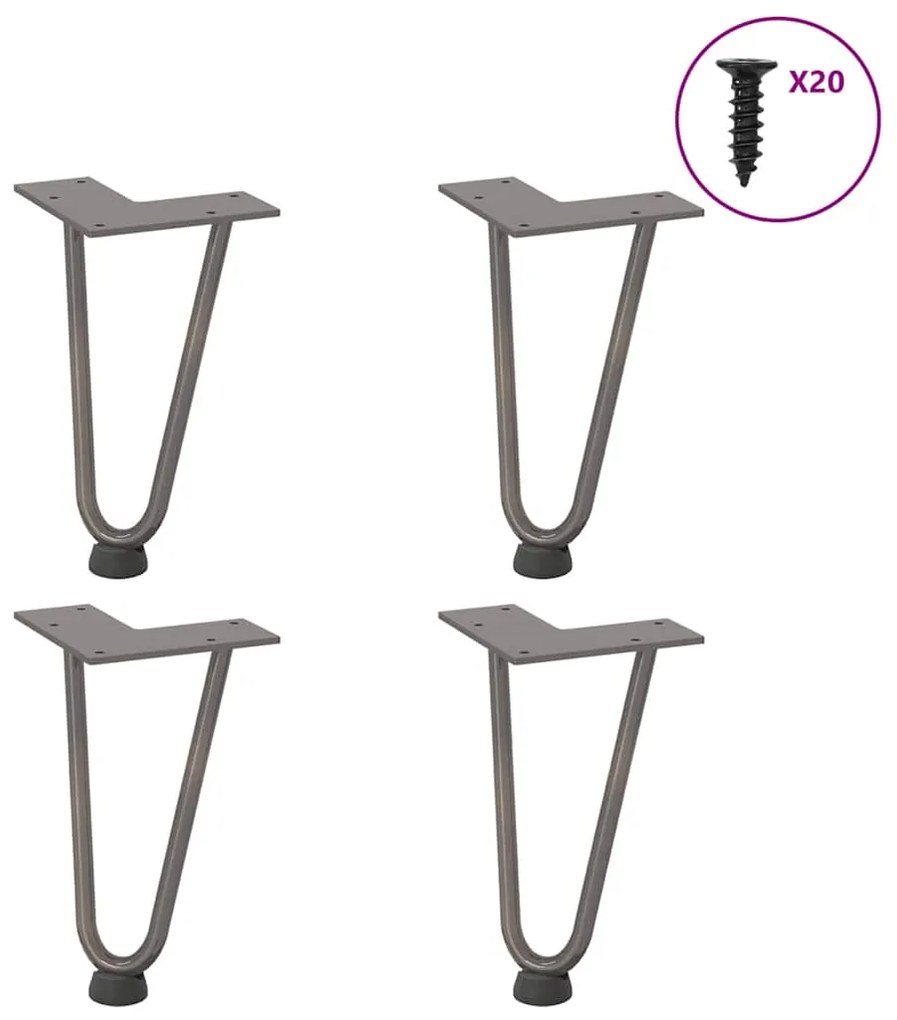 vidaXL Pernas de grampo para mesa de centro 4 peças Aço natural 20 cm Aço maciço