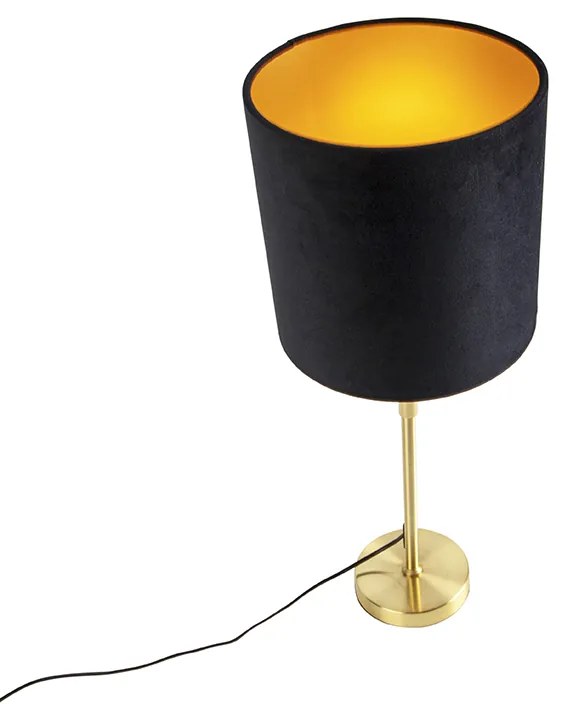 Candeeiro de mesa dourado/latão com abajur de veludo preto 25 cm - Parte Moderno