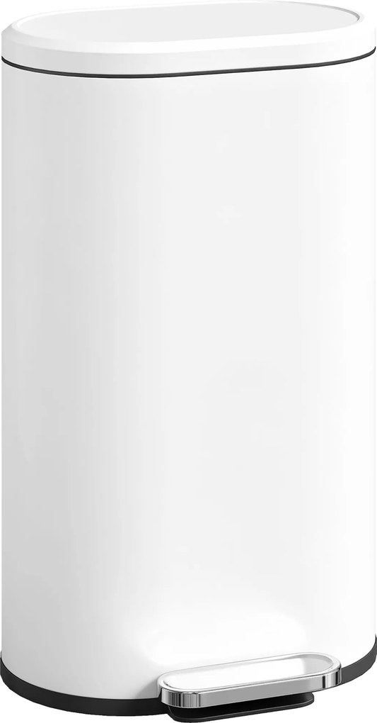 HOMCOM Lixeira de cozinha 30L, lixeira a pedal, balde interno removível, tampa com fecho suave, 36,5x31x61cm, branco | Aosom Portugal