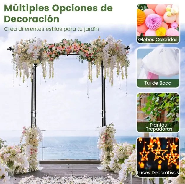 Arco treliça metálica decorativa de 206 cm para plantas trepadeiras, videiras, rosas, pátio, Preto