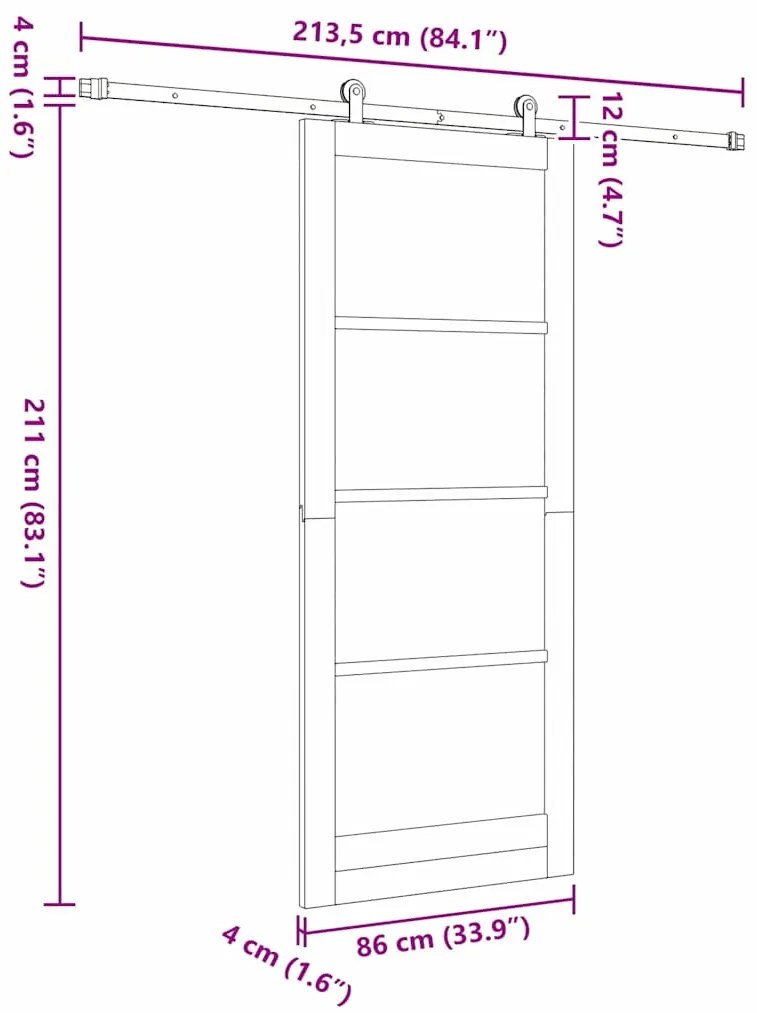 Porta Deslizante vidaXL com Kit de Ferragens 'ORKDAL'86x211 cm