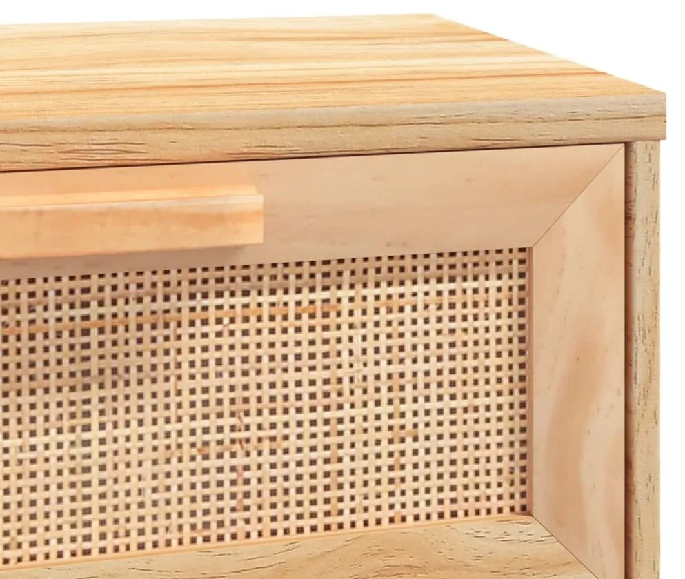 Mesa consola 80x30x75 cm pinho maciço e vime natural castanho