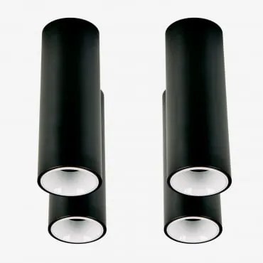 Pack De 4 Apliques De Teto Led De Superfície Redondos Ø5,7 Cm Para Exterior Em Alumínio Luisiana Preto - Branco & Branco Cálido 2700k & 8 W & - Sklum