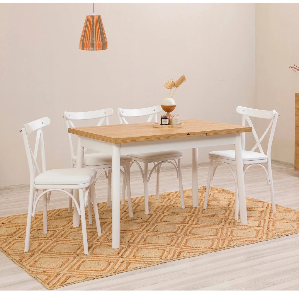 Conjunto de Mesa de Jantar Extensível Oliver – Branco – Mesa: 120x77x7