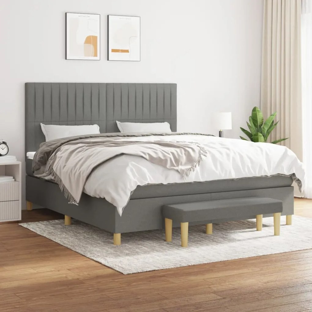 vidaXL Cama com molas/colchão 180x200 cm tecido cinzento-escuro