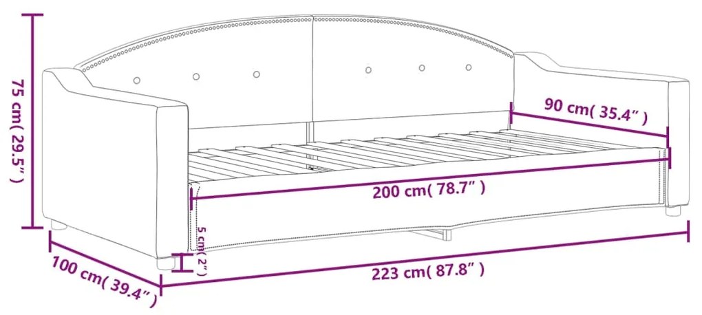 Sofá-cama 90x200 cm tecido cinzento-escuro