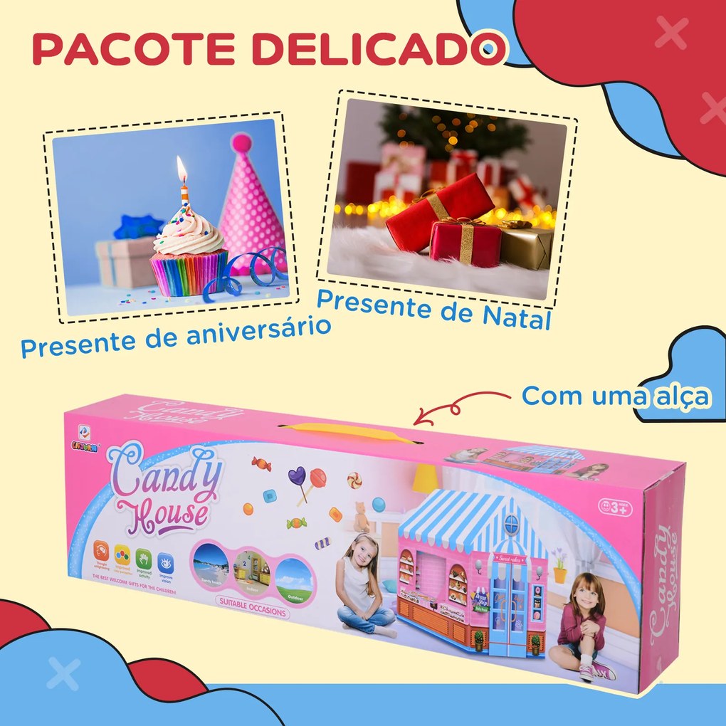 HOMCOM Loja de doces para brincar Zona infantil Presente fácil de montar para crianças 93x69 x103cm 0,75 kg Rosa